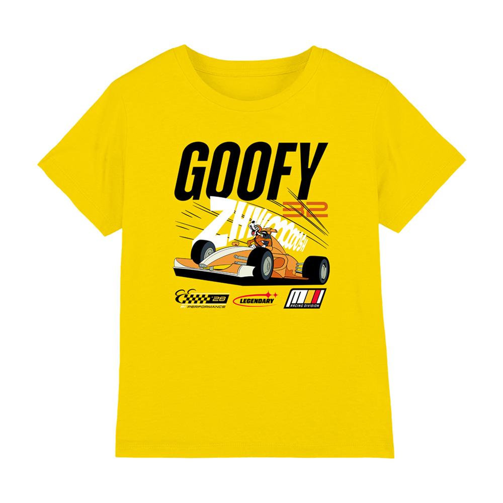 Yellow - Front - Disney Childrens-Kids Goofy Racing Cars T-Shirt
