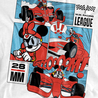 White - Side - Disney Childrens-Kids Racing Mickey Mouse & Friends Comic T-Shirt