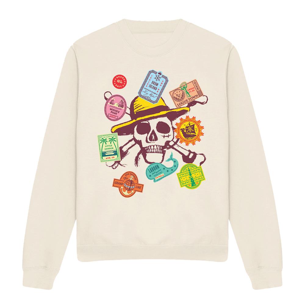 Natural - Front - One Piece Unisex Adult Travel Stickers Skull Travel Sweatshirt