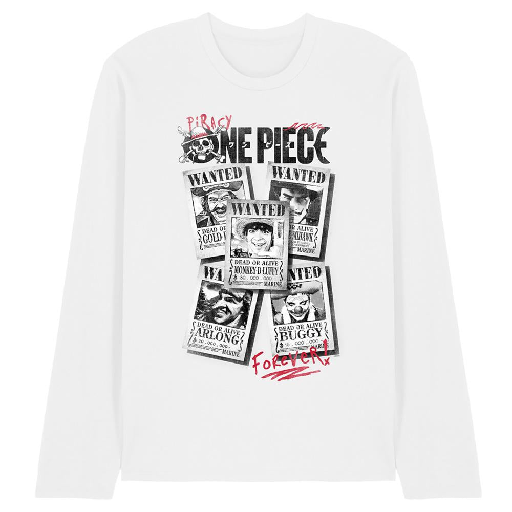 White - Front - One Piece Unisex Adult Wanted Poster Long-Sleeved T-Shirt