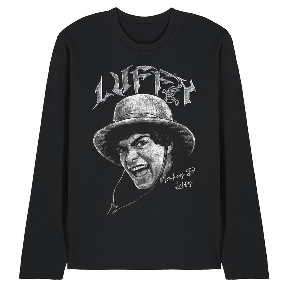 Black - Front - One Piece Unisex Adult Luffy Heavy Metal Long-Sleeved T-Shirt