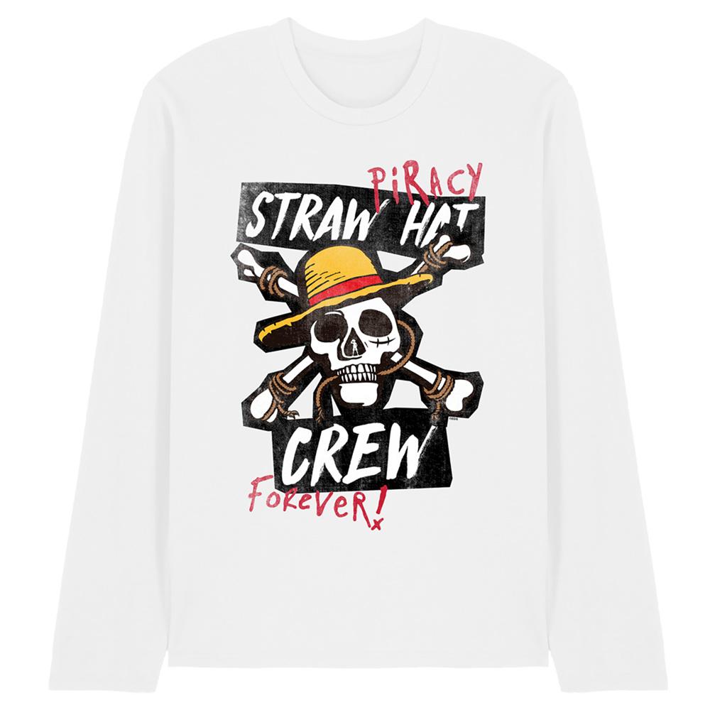 White - Front - One Piece Unisex Adult Straw Hat Crew Long-Sleeved T-Shirt