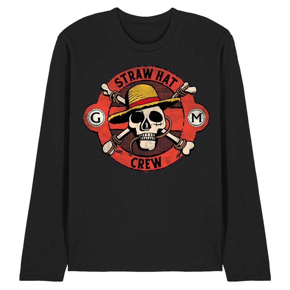 Black - Front - One Piece Unisex Adult Straw Hat Crew Skull Long-Sleeved T-Shirt