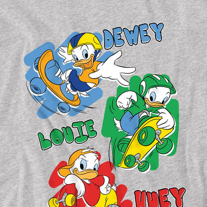 Athletic Heather - Side - DuckTales Childrens-Kids Huey Dewey Louie Skateboard T-Shirt