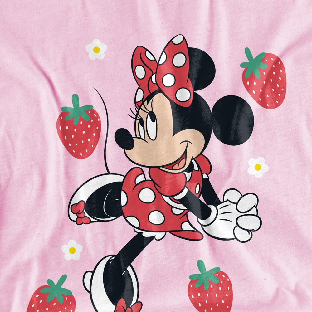 Pink - Side - Disney Childrens-Kids Minnie Mouse Strawberry T-Shirt