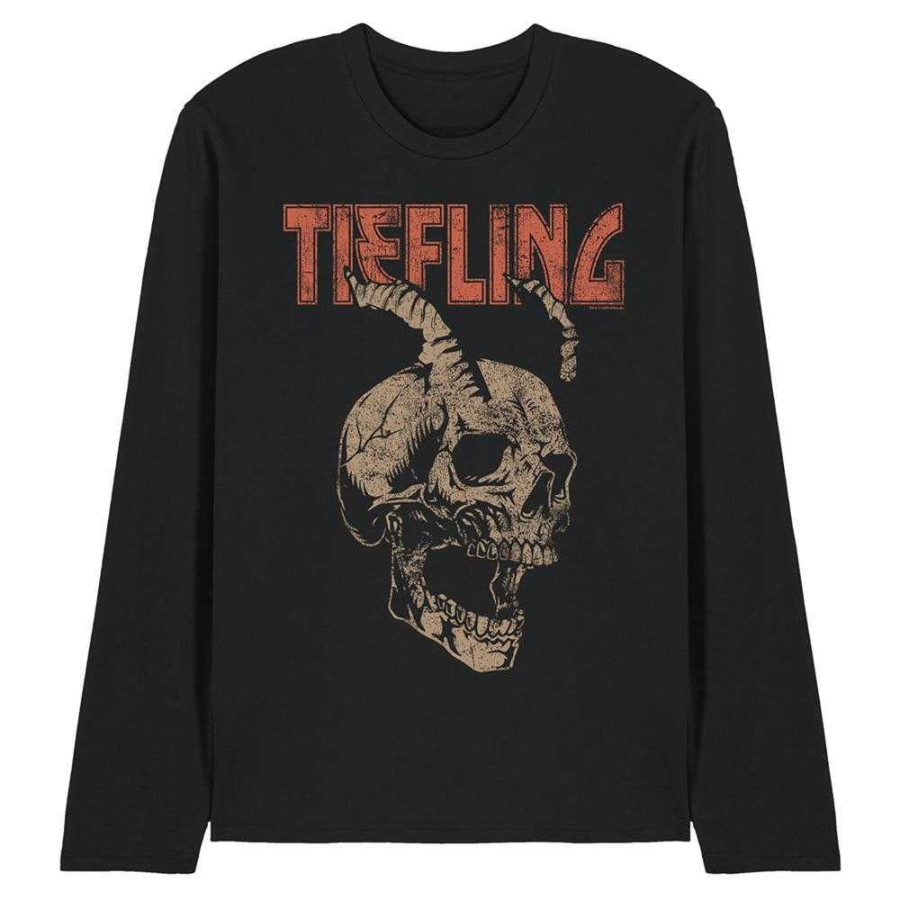 Black - Front - Dungeons & Dragons Unisex Adult Tiefling Skull Horns Long-Sleeved T-Shirt