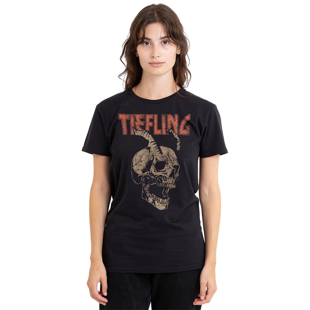 Black - Back - Dungeons & Dragons Womens-Ladies Tiefling Skull Horns T-Shirt