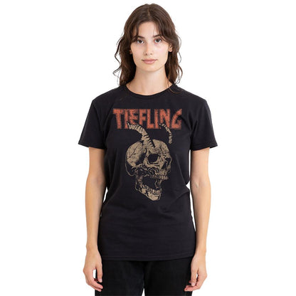 Black - Back - Dungeons & Dragons Womens-Ladies Tiefling Skull Horns T-Shirt