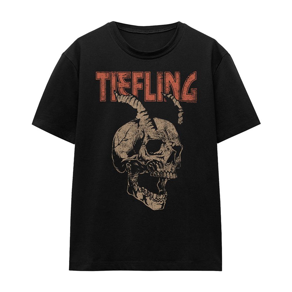 Black - Front - Dungeons & Dragons Womens-Ladies Tiefling Skull Horns T-Shirt