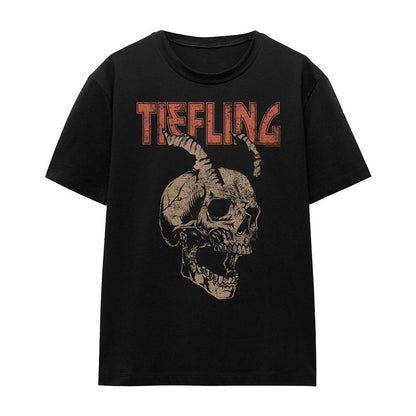 Black - Front - Dungeons & Dragons Womens-Ladies Tiefling Skull Horns T-Shirt