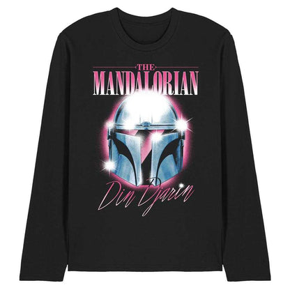 Black - Front - Star Wars: The Mandalorian Unisex Adult Din Djarin 80 S Helmet Long-Sleeved T-Shirt