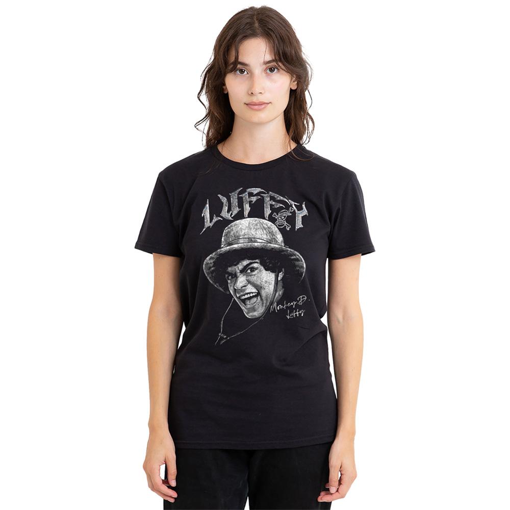 Black - Back - One Piece Womens-Ladies Luffy Heavy Metal T-Shirt
