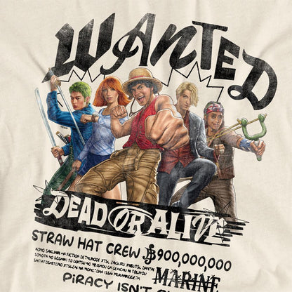 Natural - Side - One Piece Womens-Ladies Crew Dead Or Alive Straw Hat T-Shirt