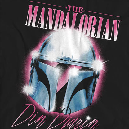 Black - Side - Star Wars: The Mandalorian Womens-Ladies Din Djarin 80 S Helmet T-Shirt