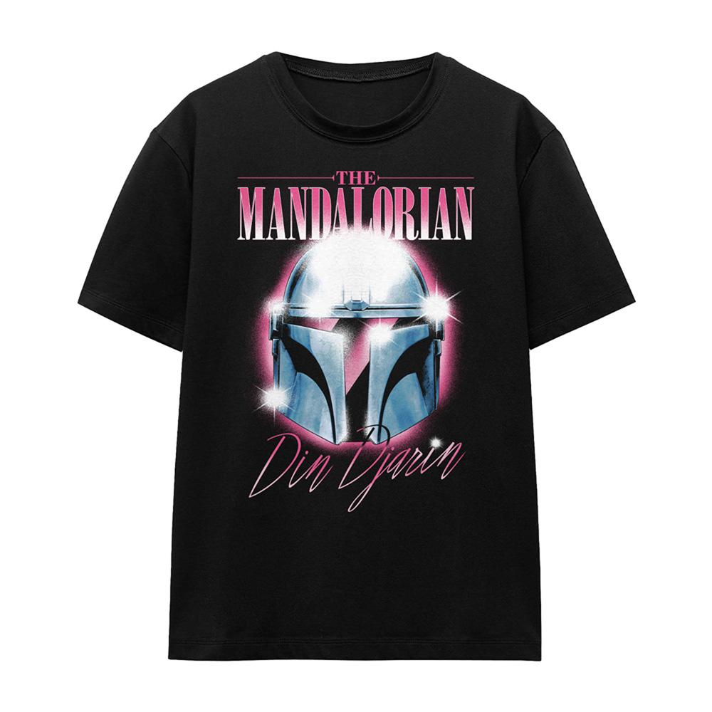 Black - Front - Star Wars: The Mandalorian Womens-Ladies Din Djarin 80 S Helmet T-Shirt