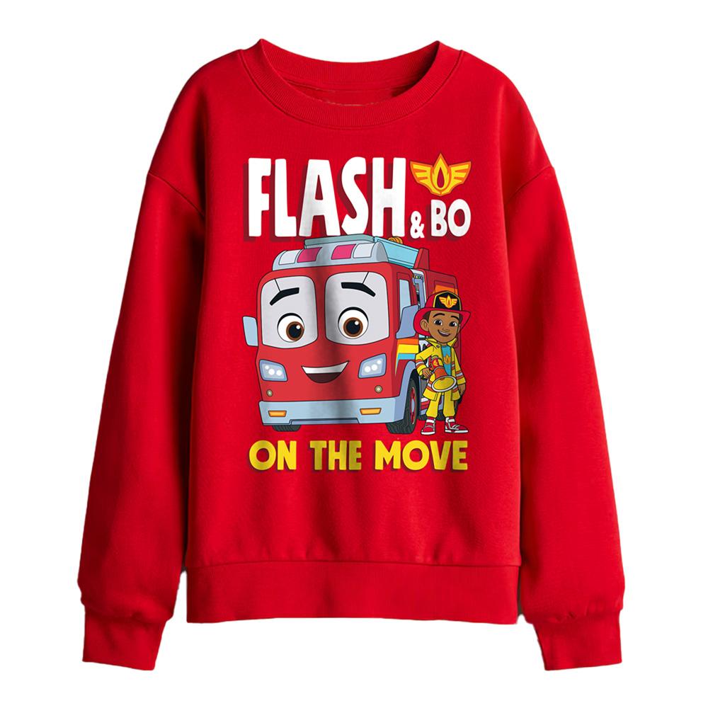 Red - Front - Firebuds Childrens-Kids Flash Fire Engine Sweatshirt