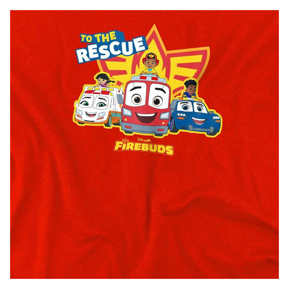 Red - Side - Firebuds Childrens-Kids To The Rescue T-Shirt