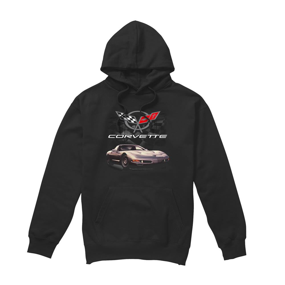 Black - Front - Chevrolet Unisex Adult Past Checkered Hoodie