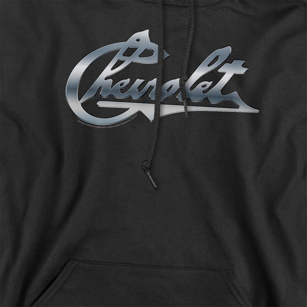 Black - Side - Chevrolet Unisex Adult Chevy Bowtie Chrome Vintage Hoodie