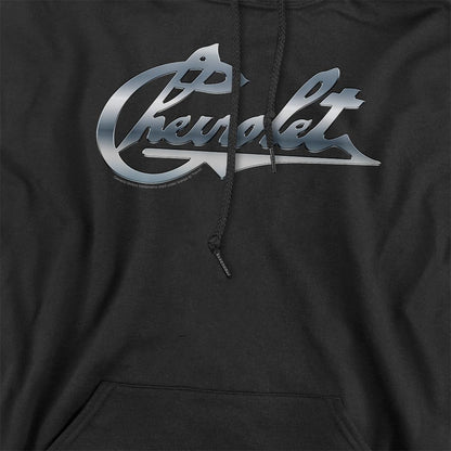 Black - Side - Chevrolet Unisex Adult Chevy Bowtie Chrome Vintage Hoodie