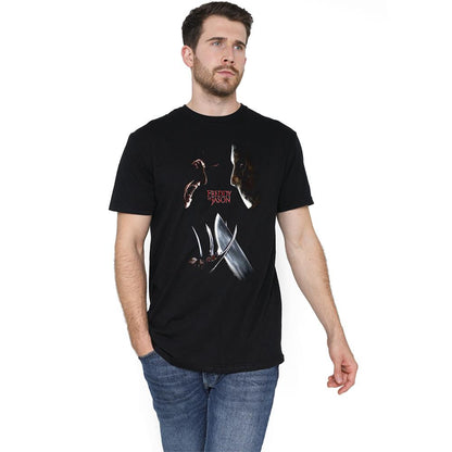 Black - Back - Freddy Vs Jason Unisex Adult Face Off Poster T-Shirt