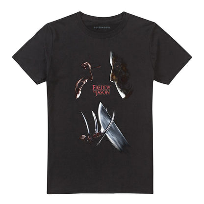 Black - Front - Freddy Vs Jason Unisex Adult Face Off Poster T-Shirt