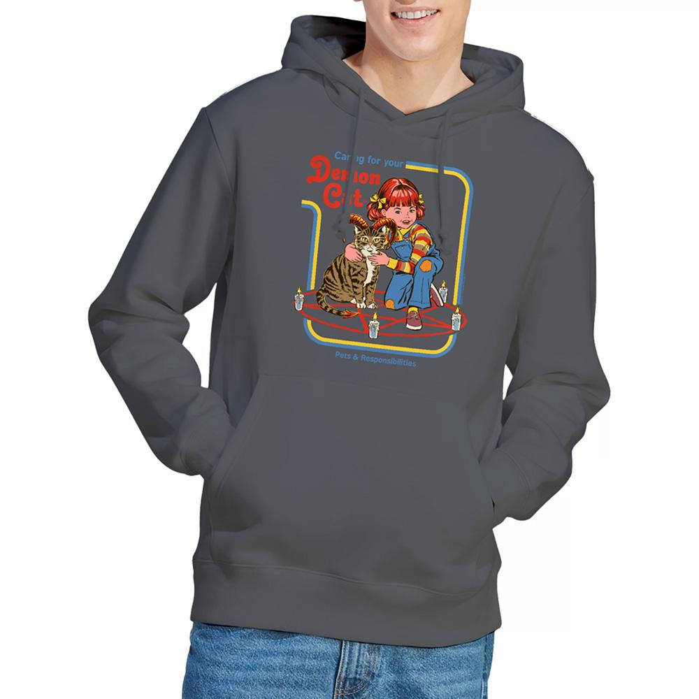 Charcoal - Back - Steven Rhodes Unisex Adult Caring For Your Demon Cat Hoodie
