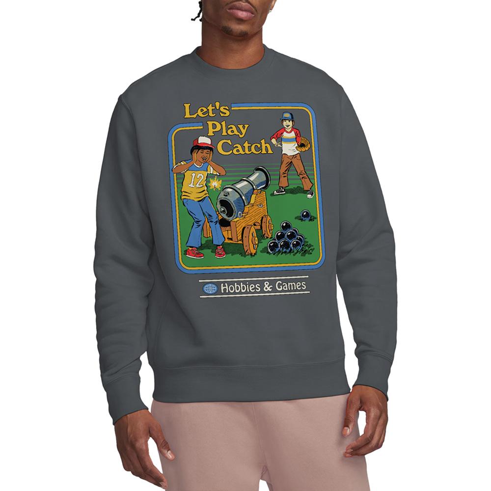 Charcoal - Back - Steven Rhodes Unisex Adult Let´s Play Catch Sweatshirt