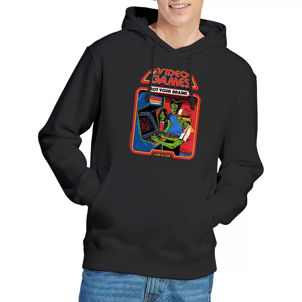 Black - Back - Steven Rhodes Unisex Adult Video Games Rot Your Brains Hoodie