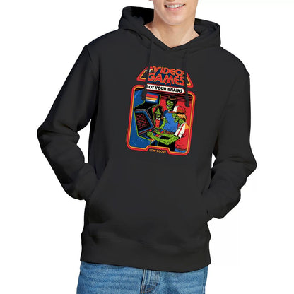 Black - Back - Steven Rhodes Unisex Adult Video Games Rot Your Brains Hoodie