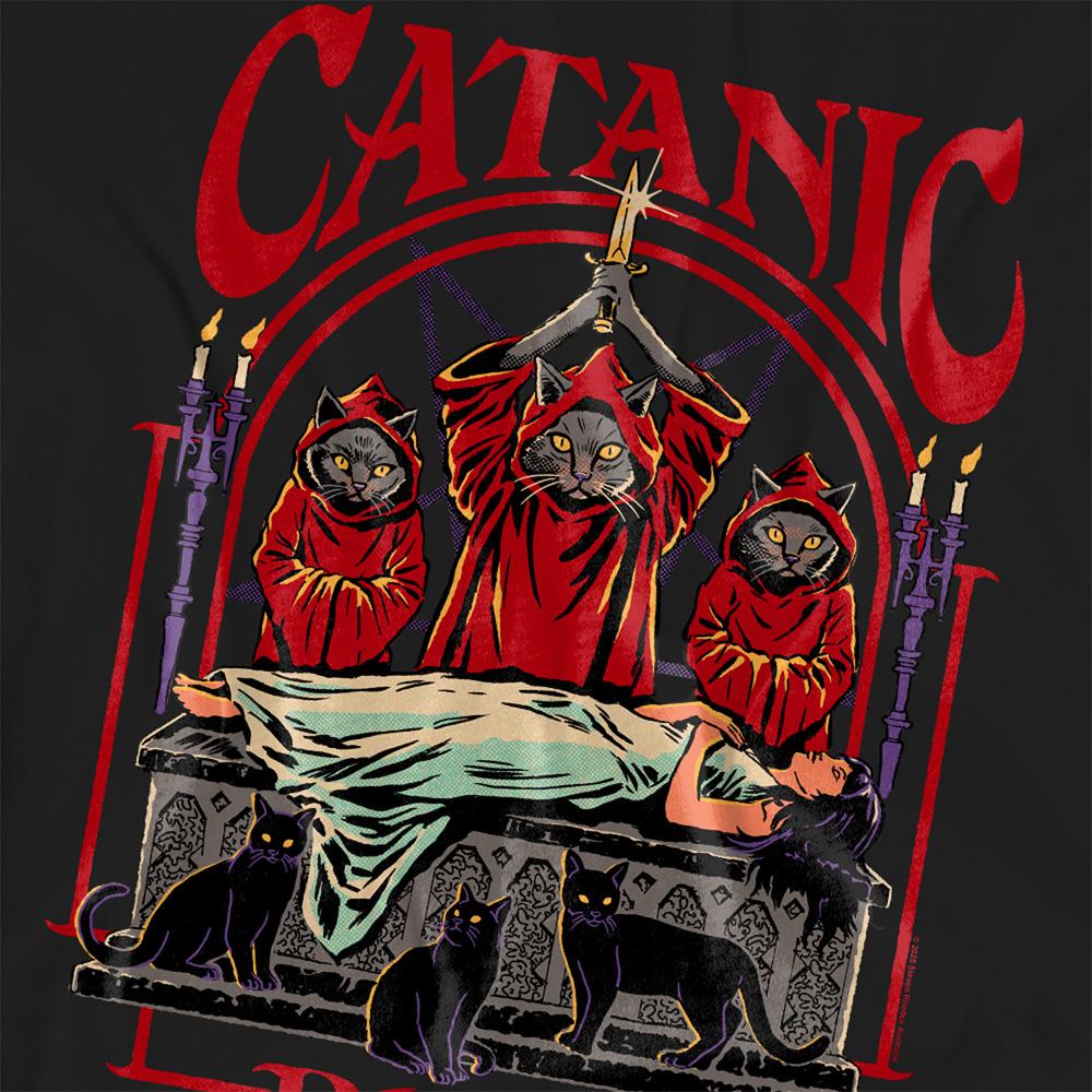 Black - Side - Steven Rhodes Womens-Ladies Catanic Panic T-Shirt