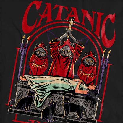 Black - Side - Steven Rhodes Womens-Ladies Catanic Panic T-Shirt