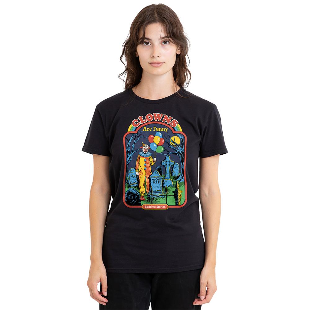 Black - Back - Steven Rhodes Womens-Ladies Clowns Are Funny T-Shirt