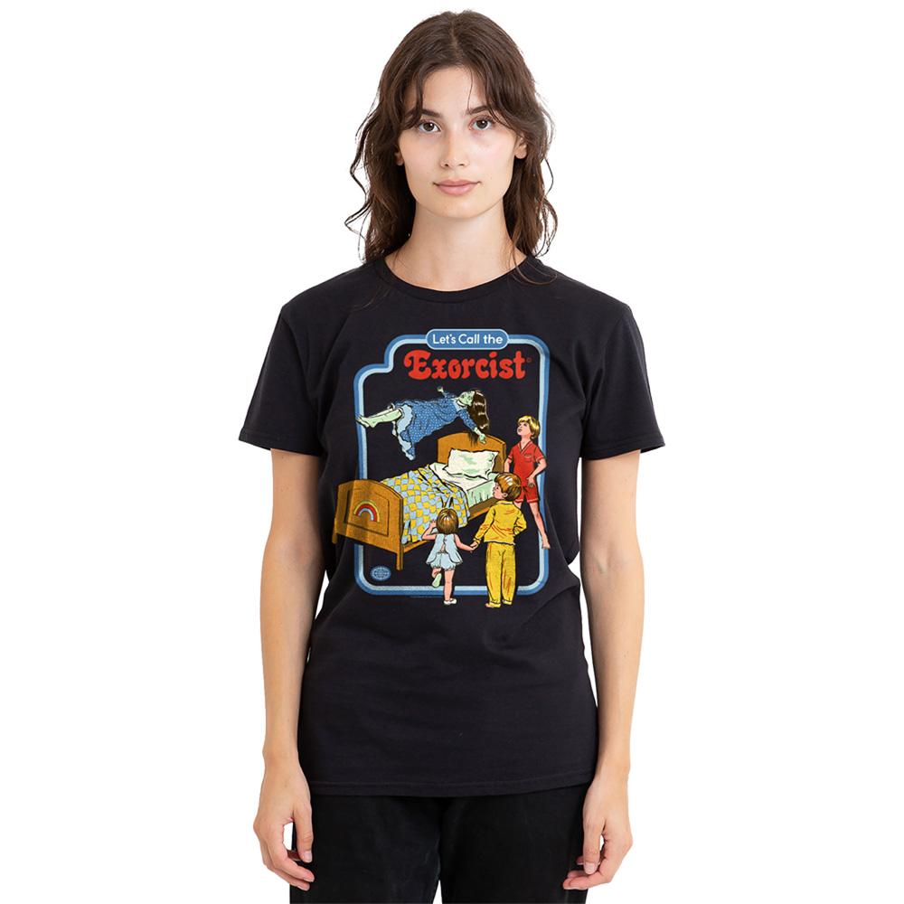 Black - Back - Steven Rhodes Womens-Ladies Lets Call The Exorcist T-Shirt