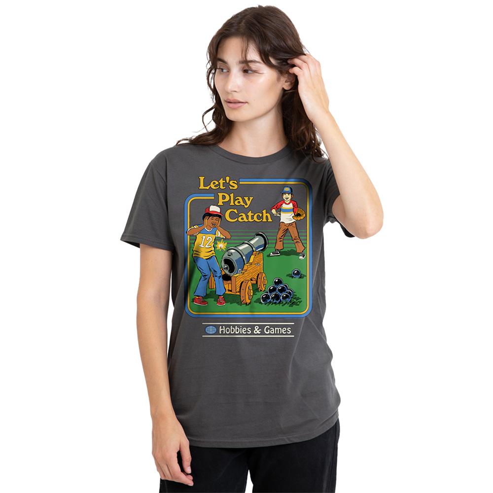 Charcoal - Back - Steven Rhodes Womens-Ladies Let´s Play Catch T-Shirt