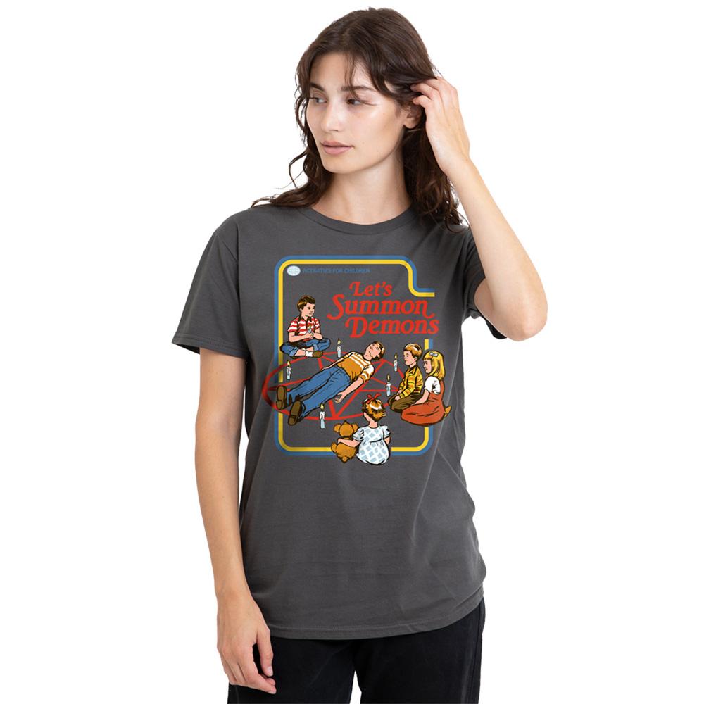 Charcoal - Back - Steven Rhodes Womens-Ladies Lets Summon Demons T-Shirt