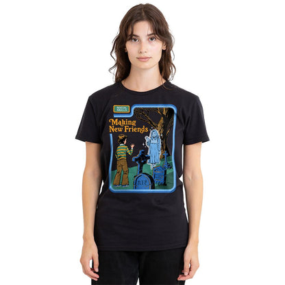 Black - Back - Steven Rhodes Womens-Ladies Making New Friends T-Shirt