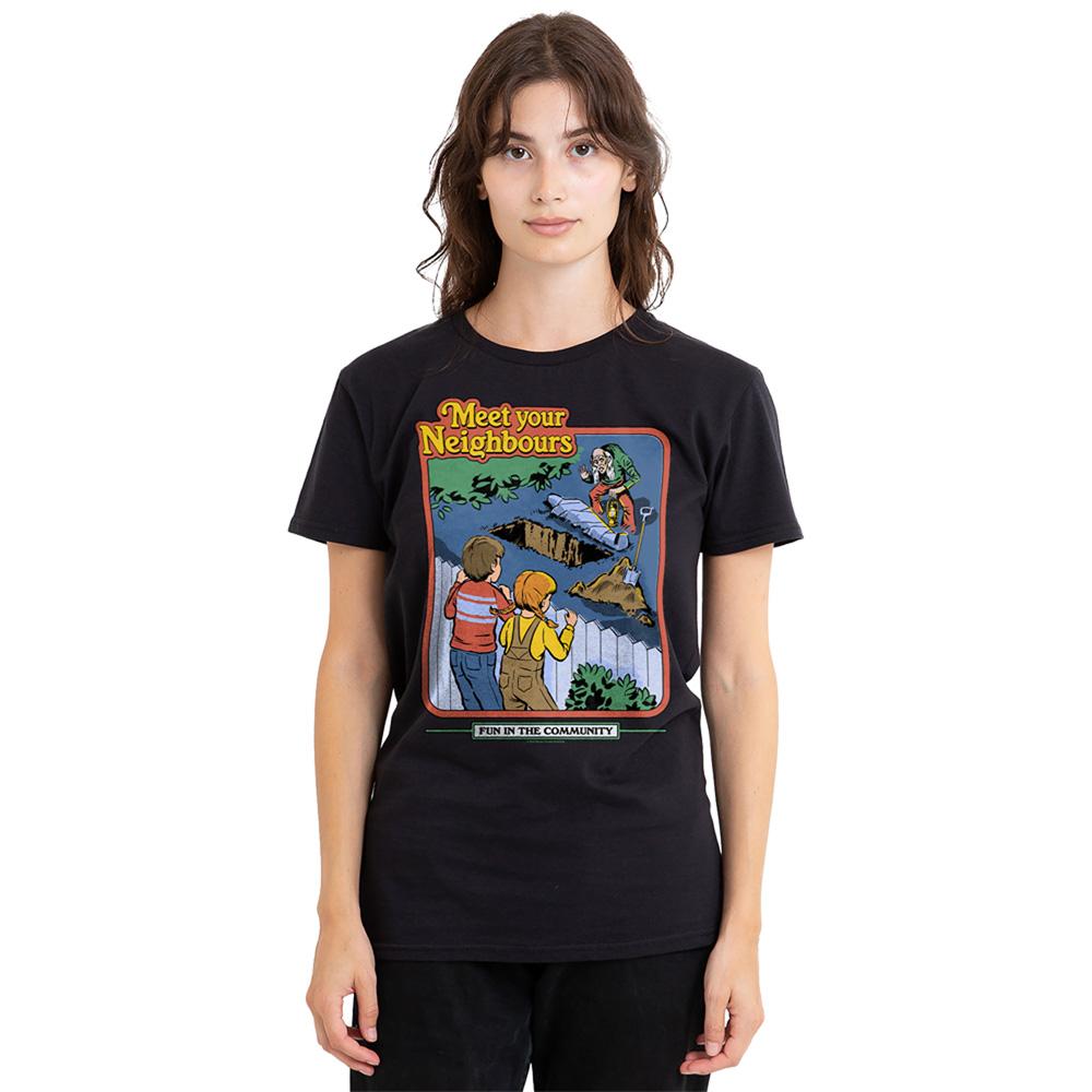 Black - Back - Steven Rhodes Womens-Ladies Meet Your Neighbours T-Shirt