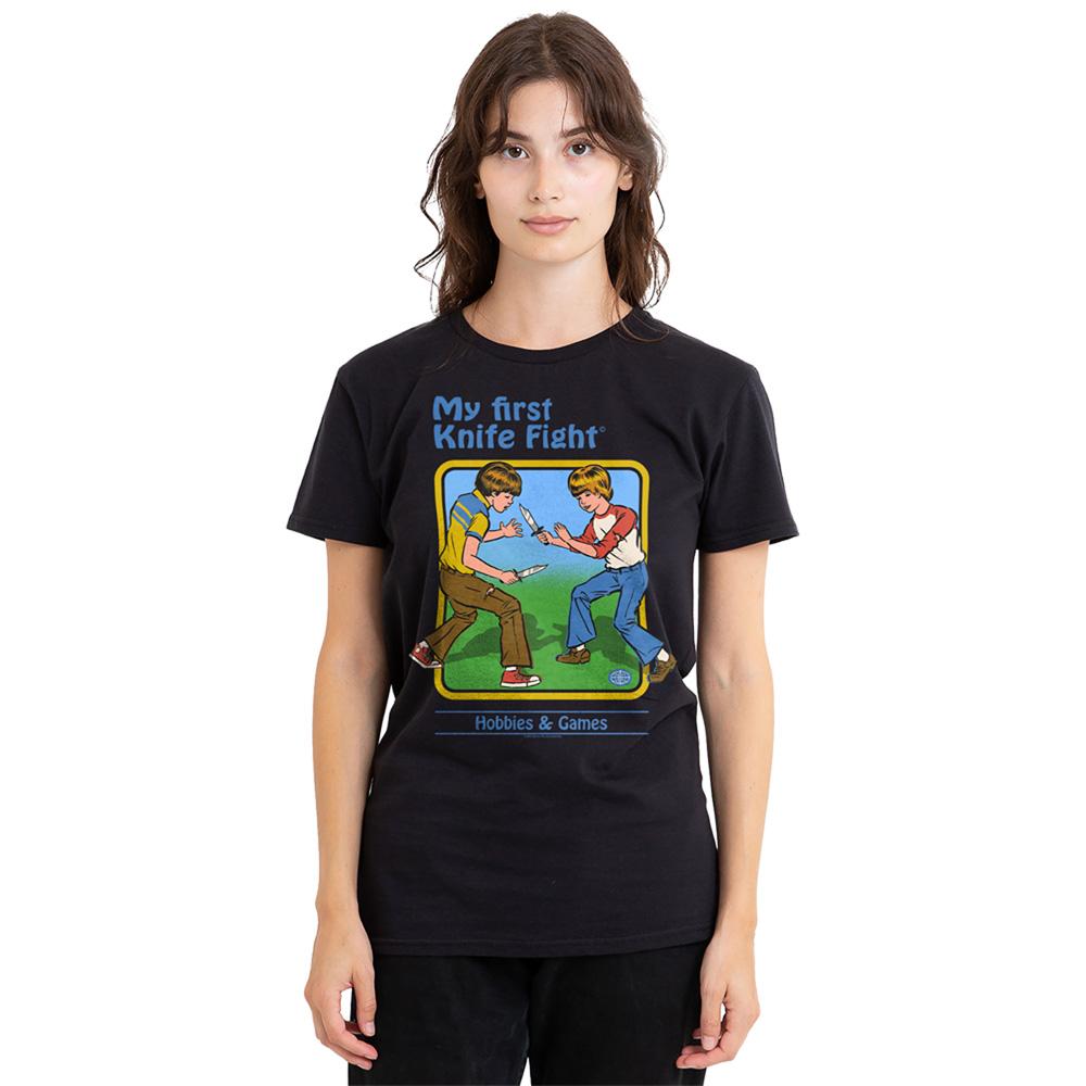 Black - Side - Steven Rhodes Womens-Ladies My First Knife Fight T-Shirt