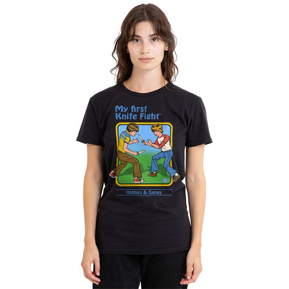 Black - Side - Steven Rhodes Womens-Ladies My First Knife Fight T-Shirt