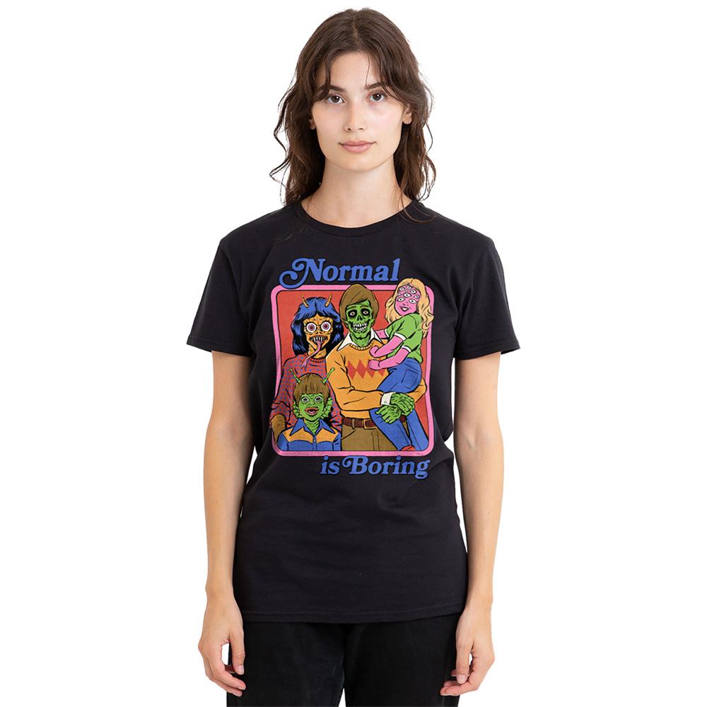 Black - Back - Steven Rhodes Womens-Ladies Normal Is Boring T-Shirt