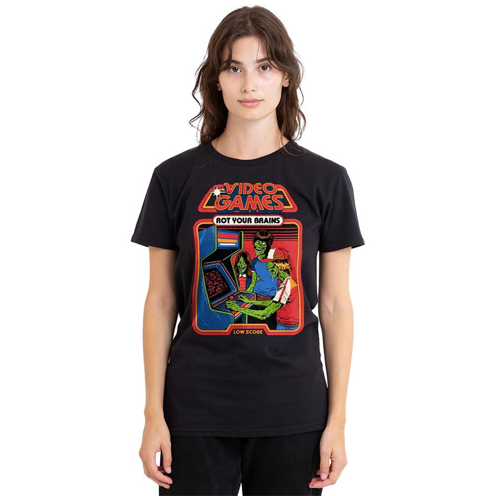 Black - Back - Steven Rhodes Womens-Ladies Video Games Rot Your Brains T-Shirt