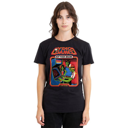 Black - Back - Steven Rhodes Womens-Ladies Video Games Rot Your Brains T-Shirt