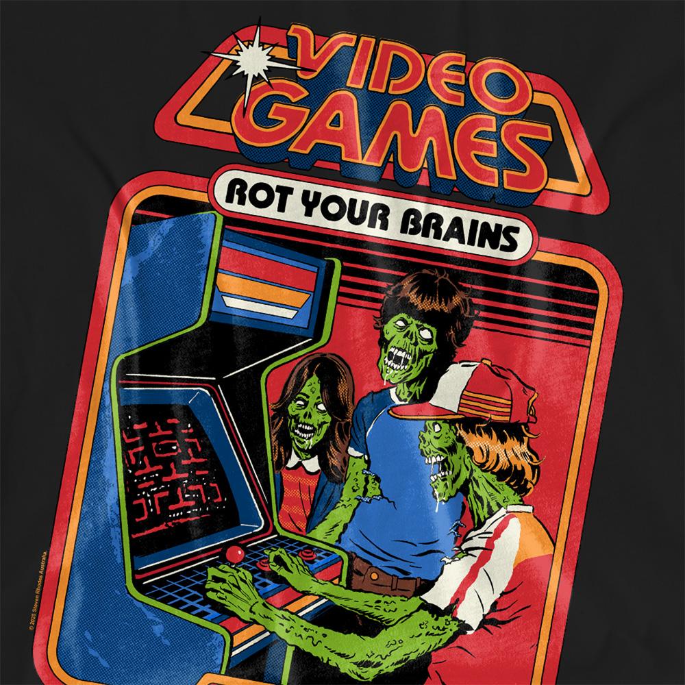 Black - Side - Steven Rhodes Womens-Ladies Video Games Rot Your Brains T-Shirt