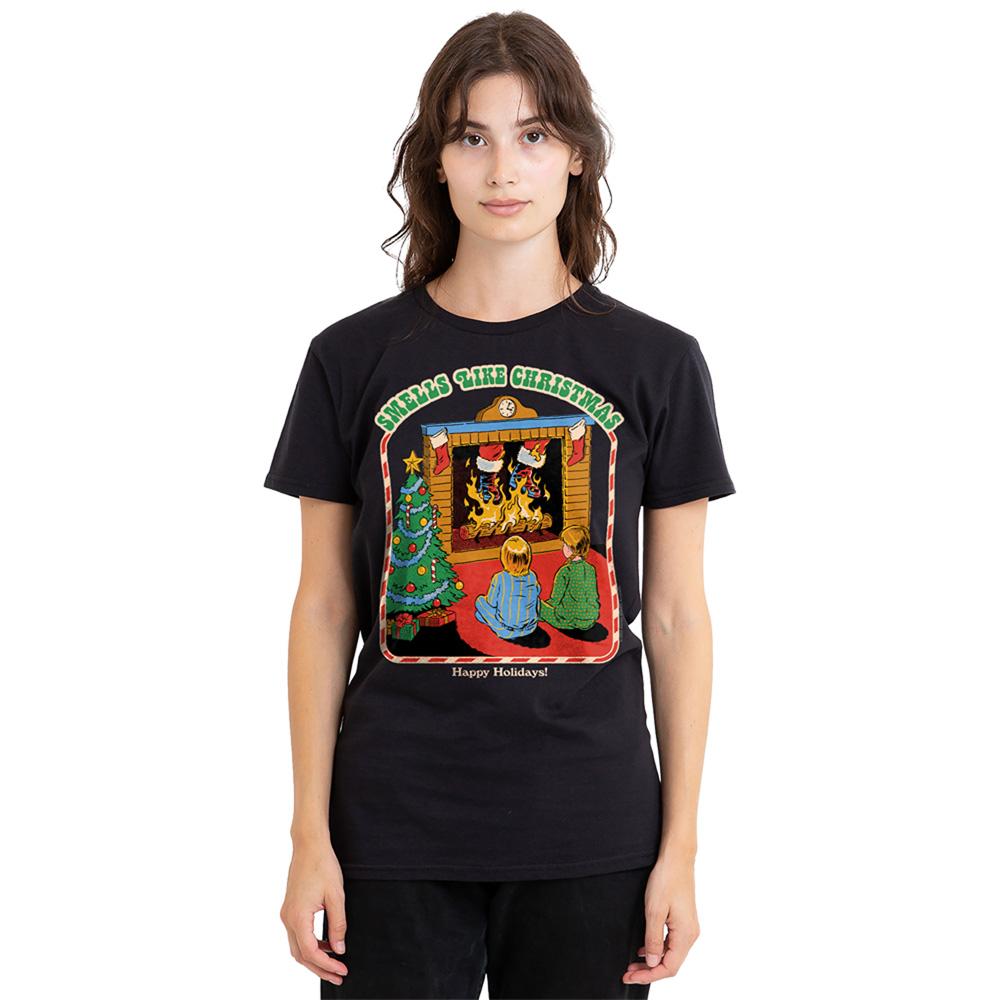 Black - Back - Steven Rhodes Womens-Ladies Smells Like Christmas T-Shirt