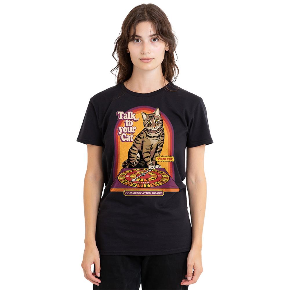 Black - Back - Steven Rhodes Womens-Ladies Talk To Your Cat T-Shirt