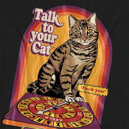 Black - Side - Steven Rhodes Womens-Ladies Talk To Your Cat T-Shirt