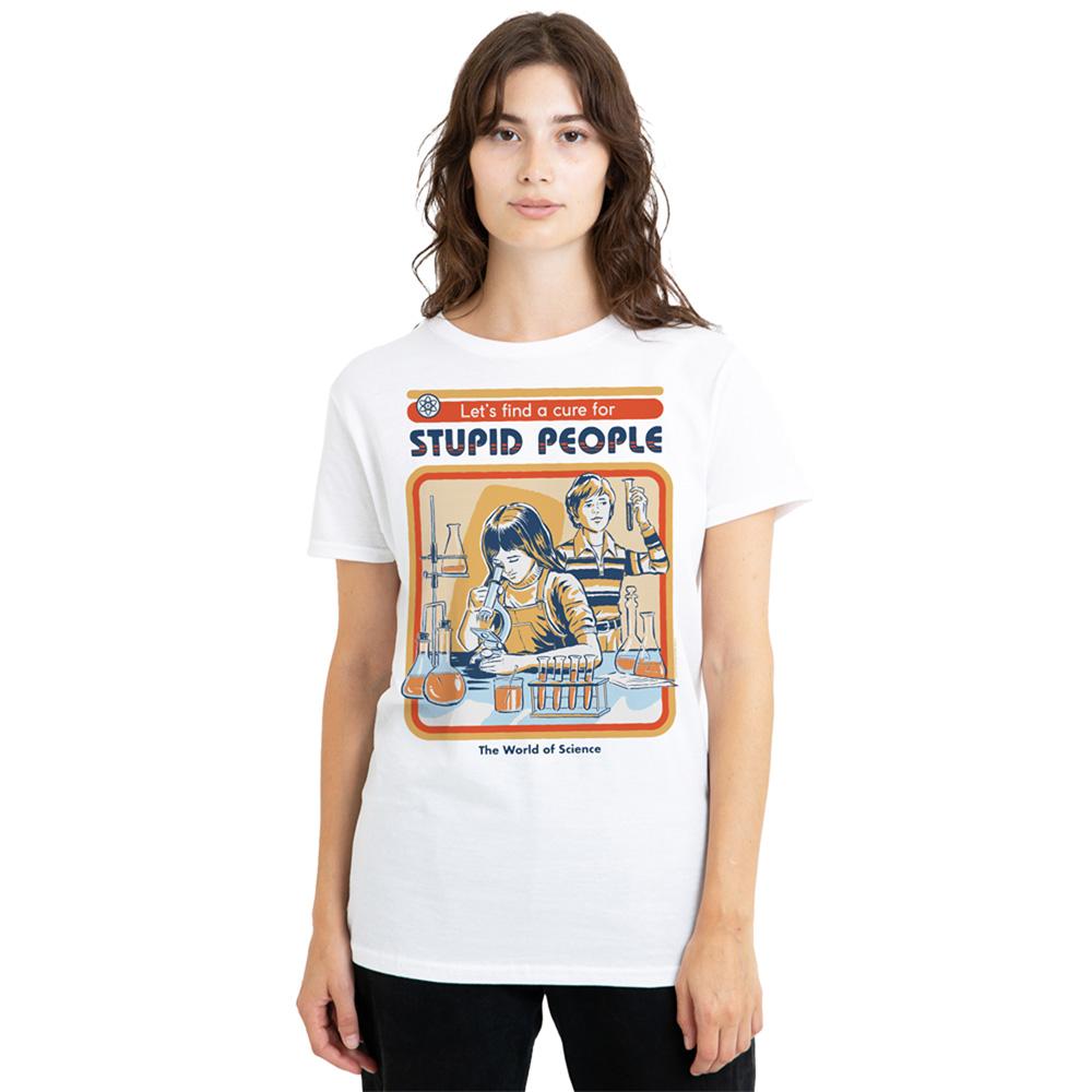 White - Back - Steven Rhodes Womens-Ladies Let´s Find A Cure For Stupid People T-Shirt
