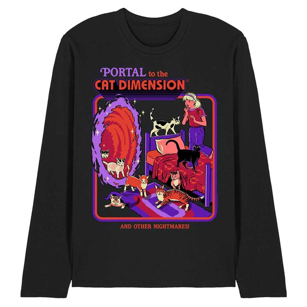 Black - Front - Steven Rhodes Unisex Adult Portal To The Cat Dimension Long-Sleeved T-Shirt