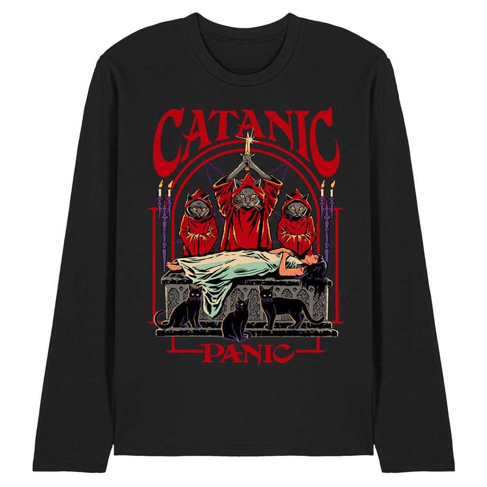 Black - Front - Steven Rhodes Unisex Adult Catanic Panic Long-Sleeved T-Shirt